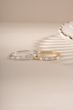 Sami Jewels baguette diamond stacking ring with gold and sterling silver band, featuring a sleek, elegant design.
