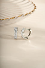Sterling silver Daryl-Ann's Baguette Hoops earrings by Sami Jewels, featuring sleek baguette-shaped huggie design.