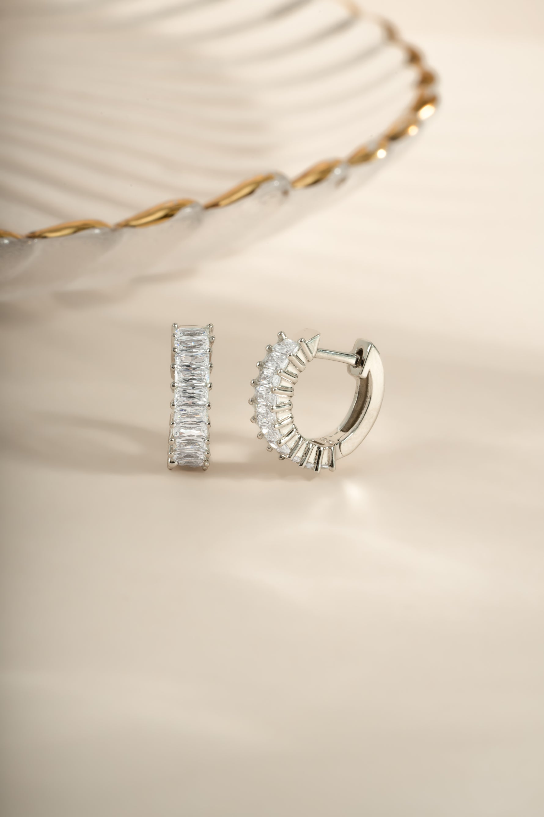 Sterling silver Daryl-Ann's Baguette Hoops earrings by Sami Jewels, featuring sleek baguette-shaped huggie design.