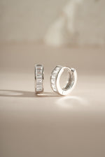 Sterling silver Small Baguette Huggies earrings by Sami Jewels showcasing sleek, rectangular baguette design perfect for everyday wear.