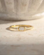 Gold Baguette Ring with Pavé Band by Sami Jewels, front view showcasing sparkling baguette-cut stones and intricate band design.