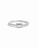 Sterling silver Baguette Ring with pavé band from Sami Jewels, showcasing a sleek design on a white background.