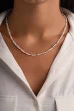 Sterling silver beaded pearl necklace from Sami Jewels featuring elegant white pearls on a delicate chain