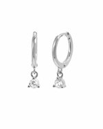 Sterling silver Bezel Charm Huggie earrings by Sami Jewels displayed on a white background.