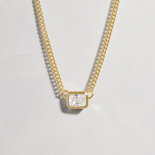 Bezel Emerald Cut Necklace on Cuban Chain