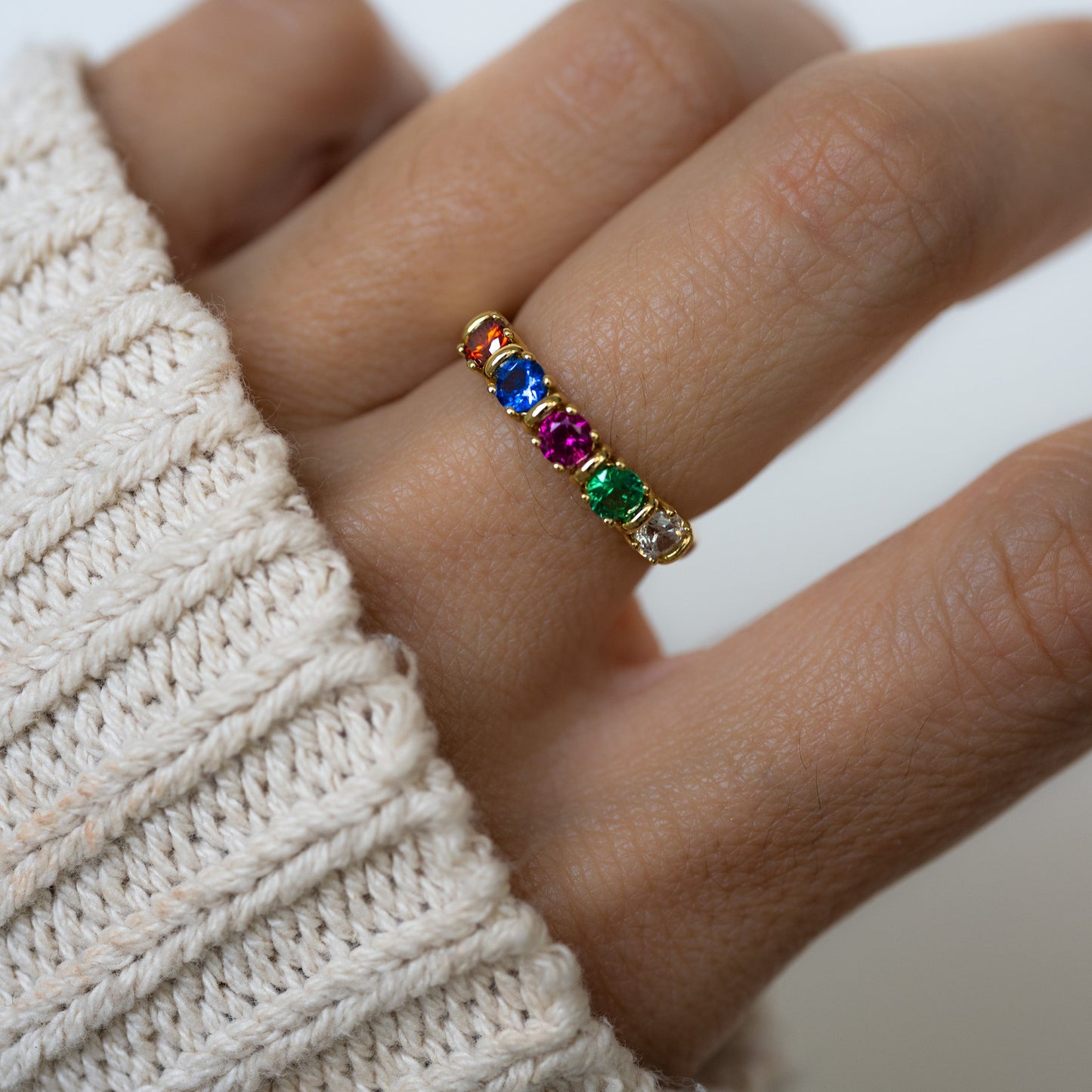 personalized birthstone ring with 5 stones