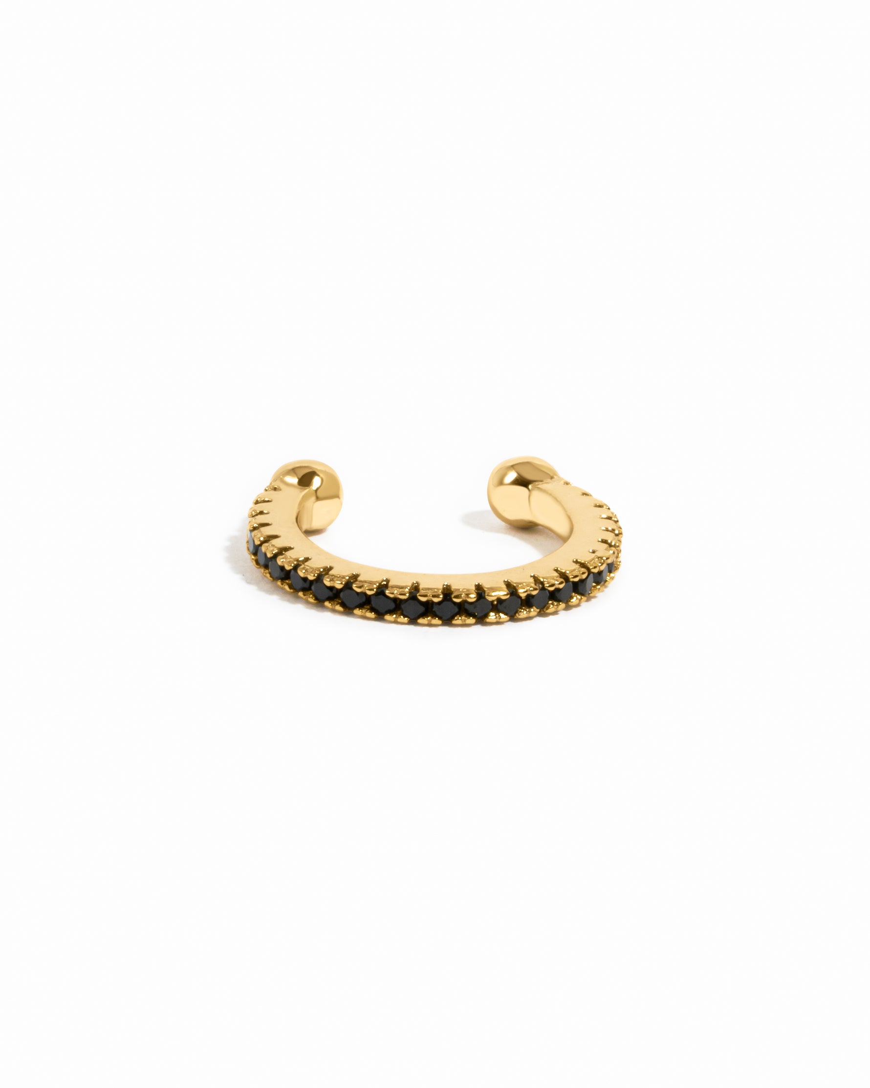 Gold CZ Ear Cuff earrings by Sami Jewels on a white background, showcasing a stylish black CZ design.