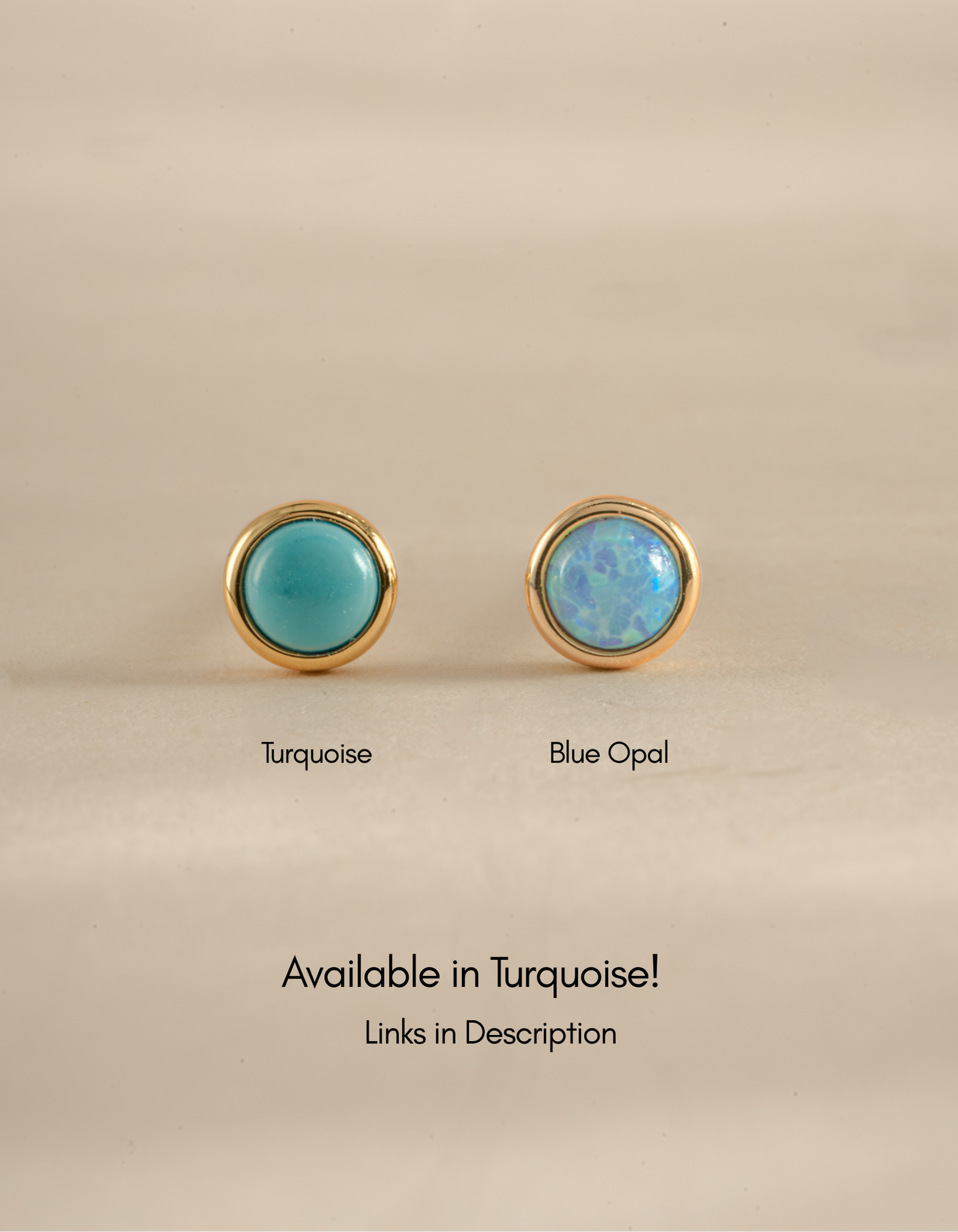Blue Opal Stud Earrings by Sami Jewels featuring vibrant blue opal stones and turquoise accents in gold setting.