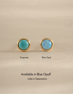 Sami Jewels turquoise stud earrings featuring blue opal and turquoise gemstones on silver posts.