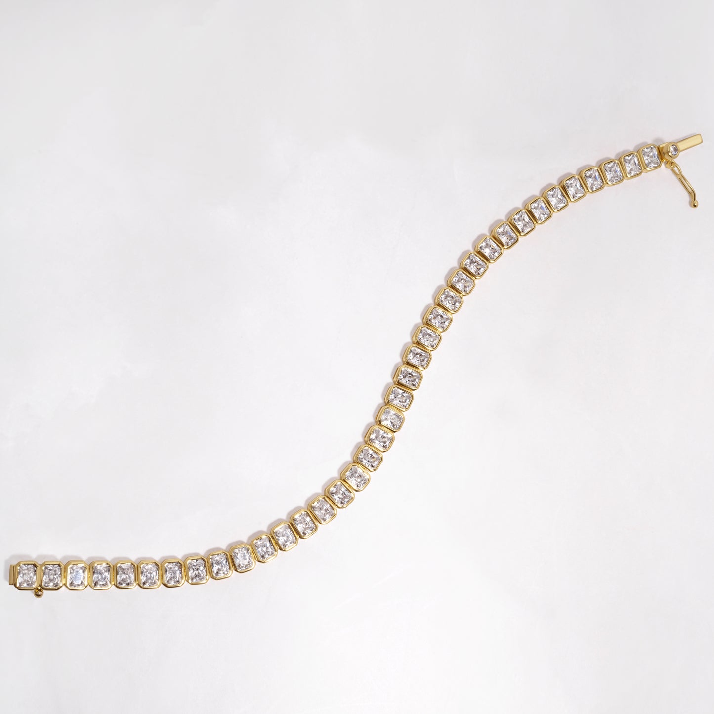 Gold Emerald Cut Tennis Bracelet showing full length