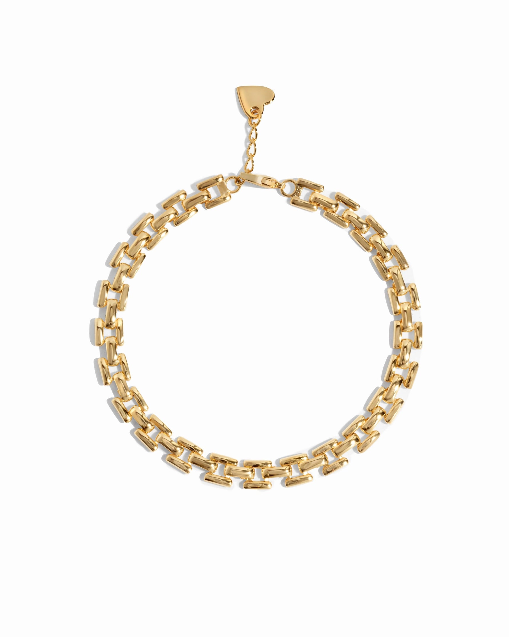 Gold Jasmine Link Bracelet by Sami Jewels featuring interconnected chain links on a white background.