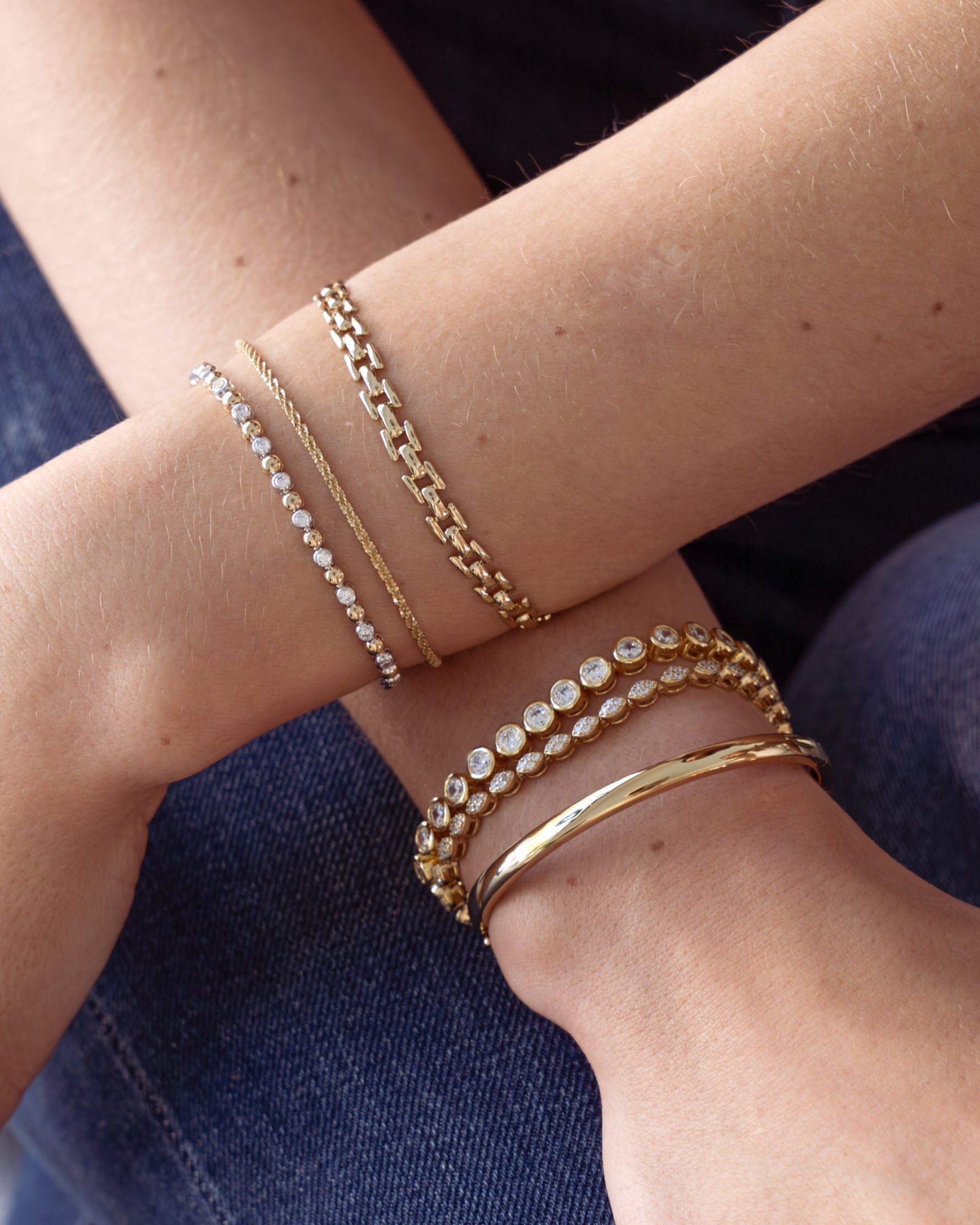 Gold Jasmine Link bracelet by Sami Jewels featuring a stylish chain-link design on a model's wrist.