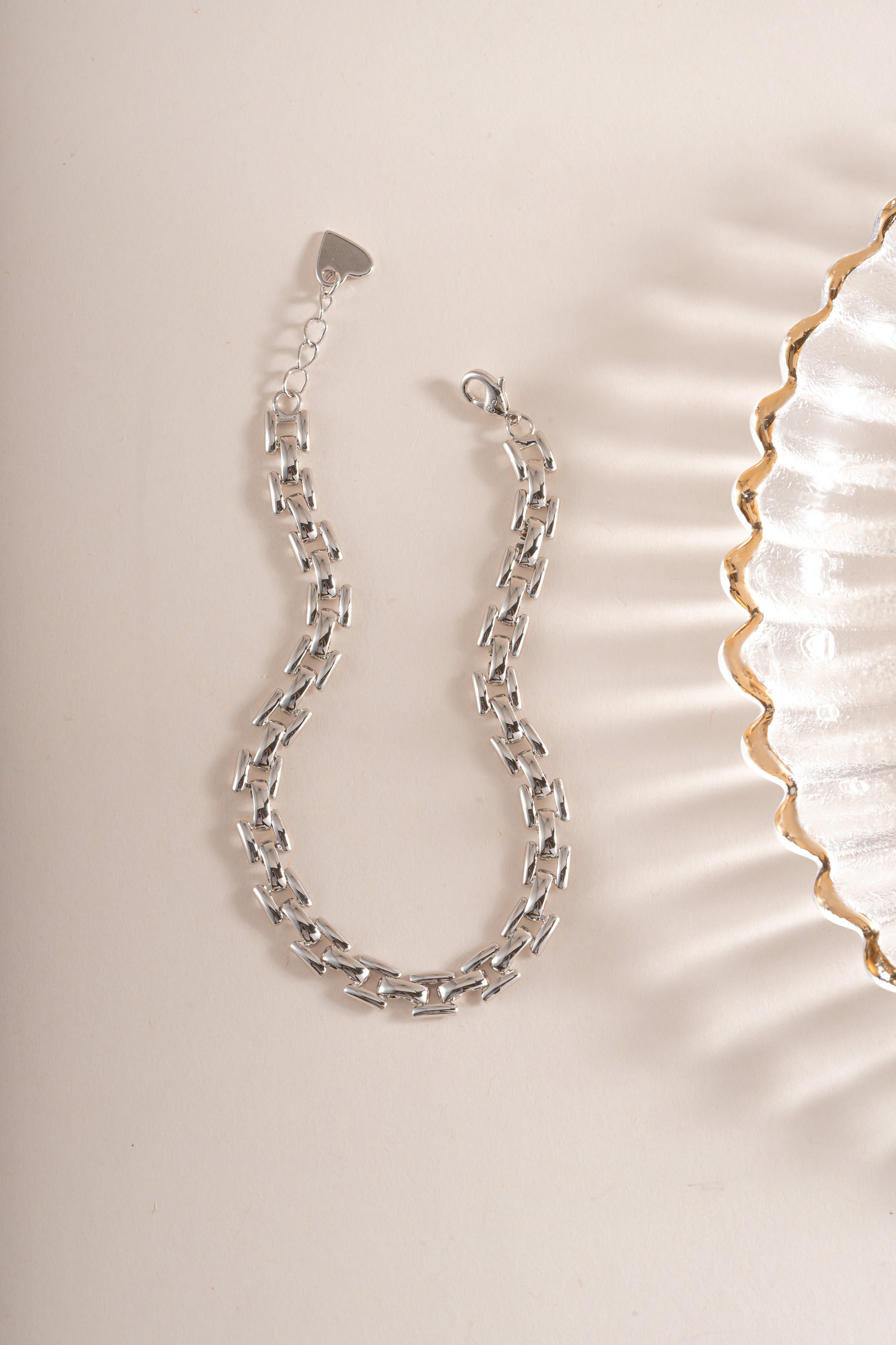 Sterling silver Jasmine Link Bracelet by Sami Jewels featuring chain-link design and lobster clasp closure.