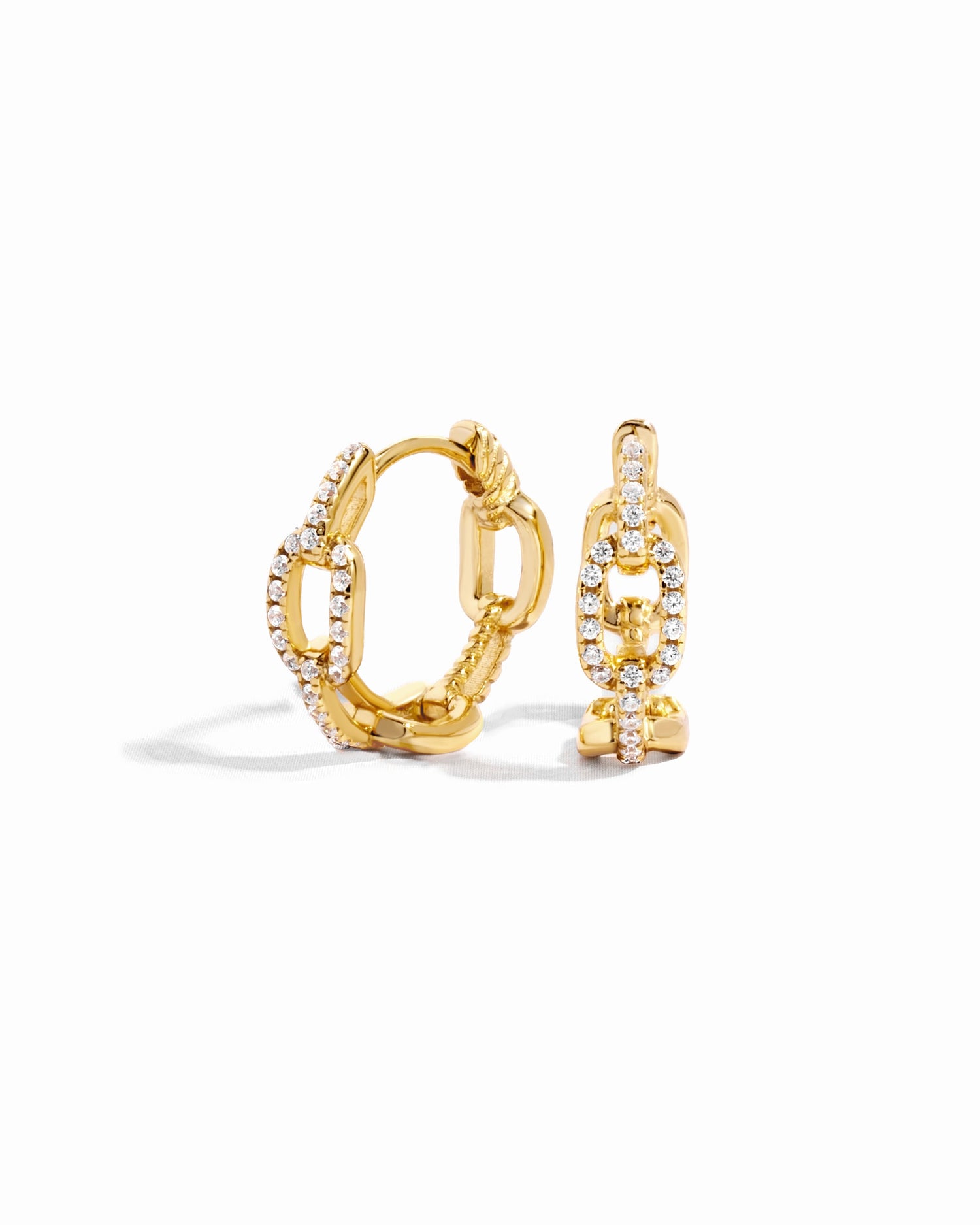 Gold small chain link hoop earrings from Sami Jewels displayed on a white background.