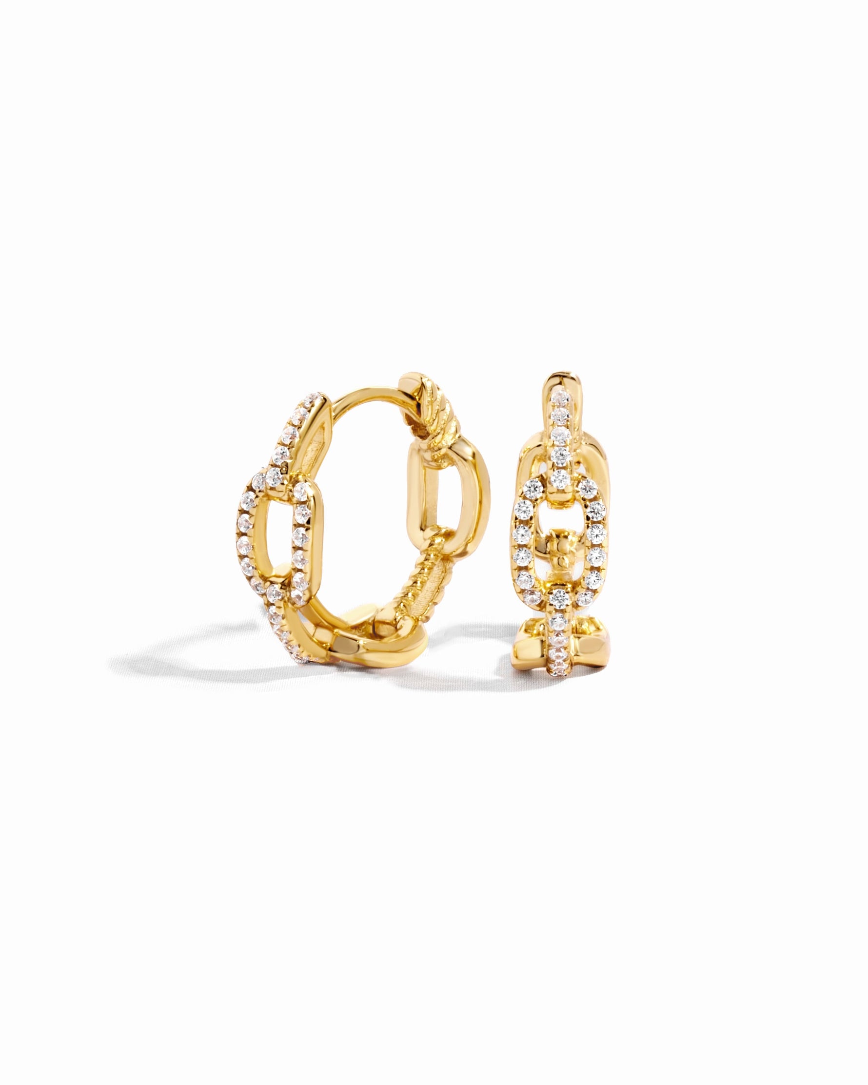 Gold small chain link hoop earrings from Sami Jewels on a white background.