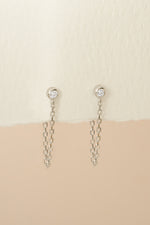 Sterling silver chain stud earrings by Sami Jewels, front view showing delicate chain design and stud backing.