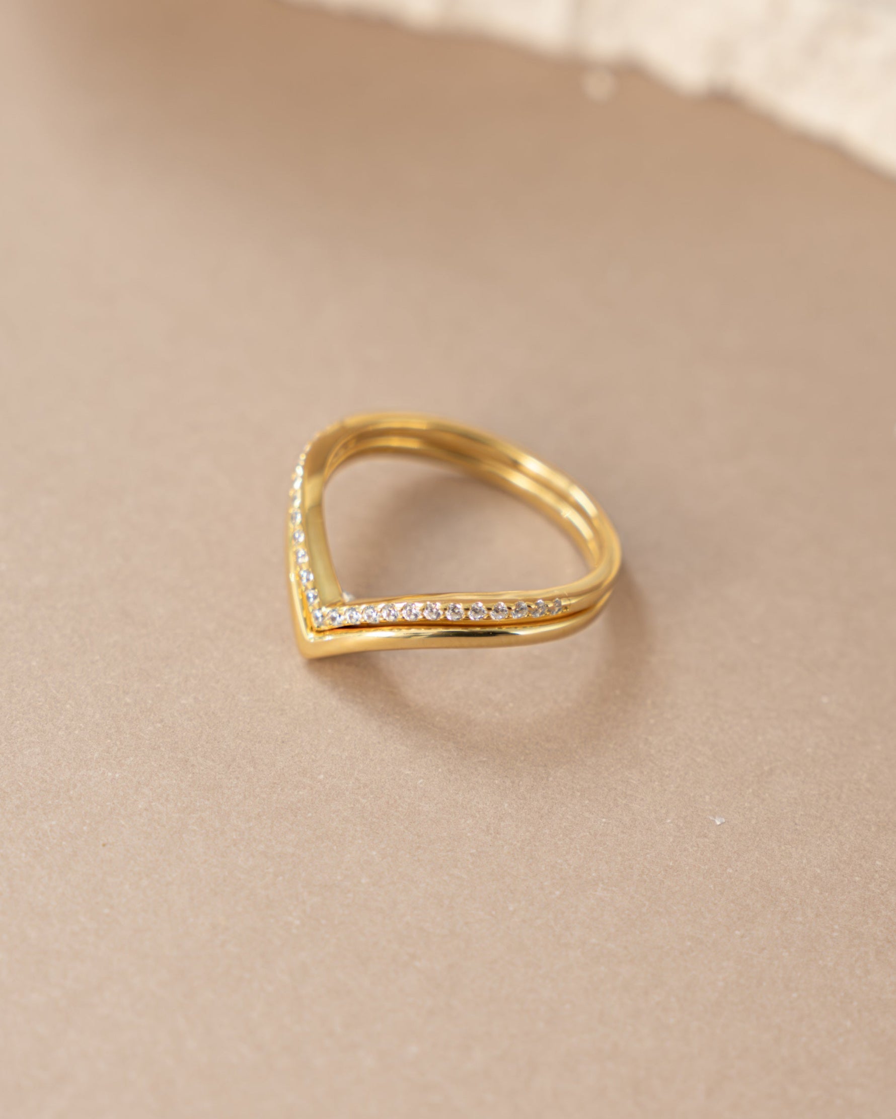 Gold Sami Jewels Chevron Ring Set featuring multiple rings with geometric chevron designs, front view showcasing intricate details.