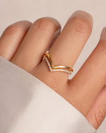Gold Chevron Ring Set by Sami Jewels featuring multiple stacked rings with geometric chevron designs.