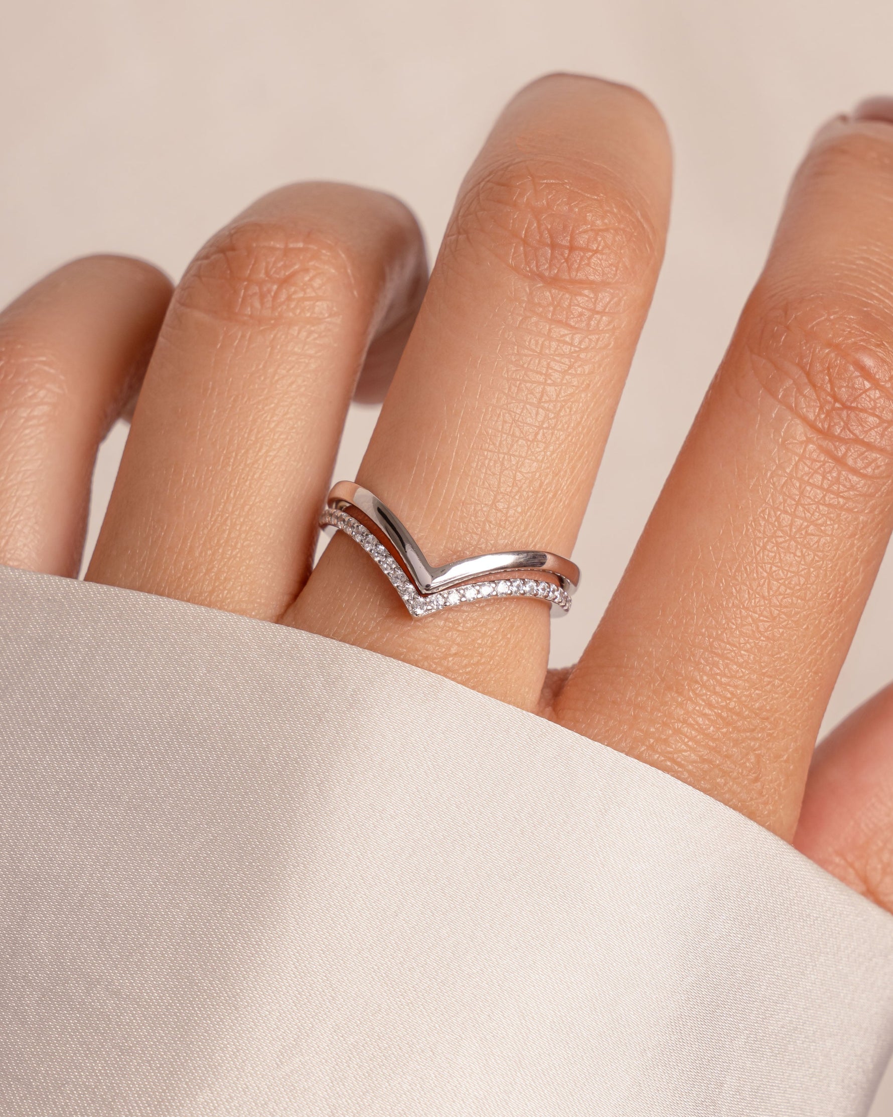 Sterling silver Chevron ring set by Sami Jewels featuring multiple stylish rings with chevron design for everyday wear.