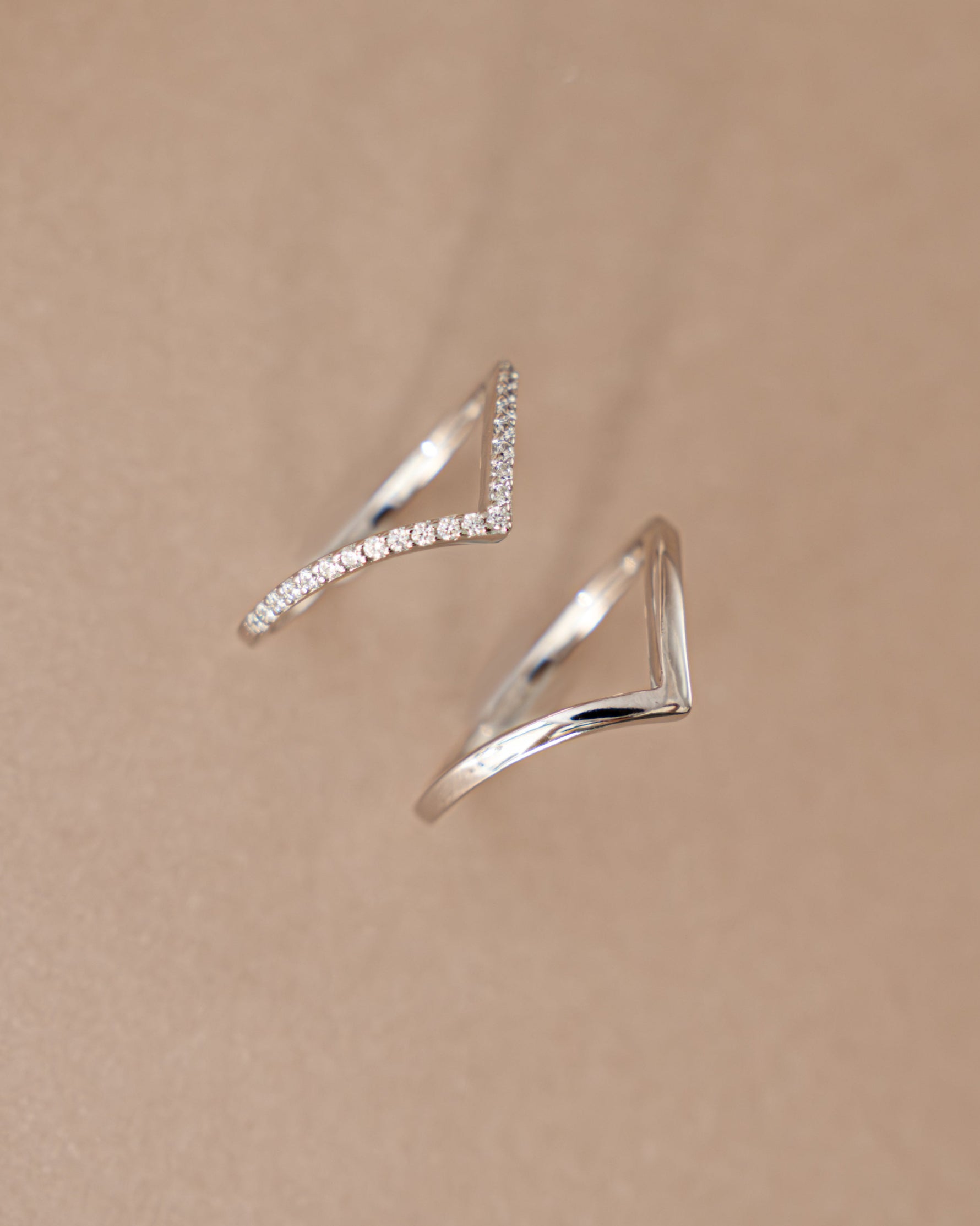 Sterling silver Chevron Ring Set by Sami Jewels, top view showing layered geometric design and polished finish.