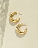 Gold stainless steel SS Gradient Hoops earrings by Sami Jewels, featuring chunky crescent design, close-up view.