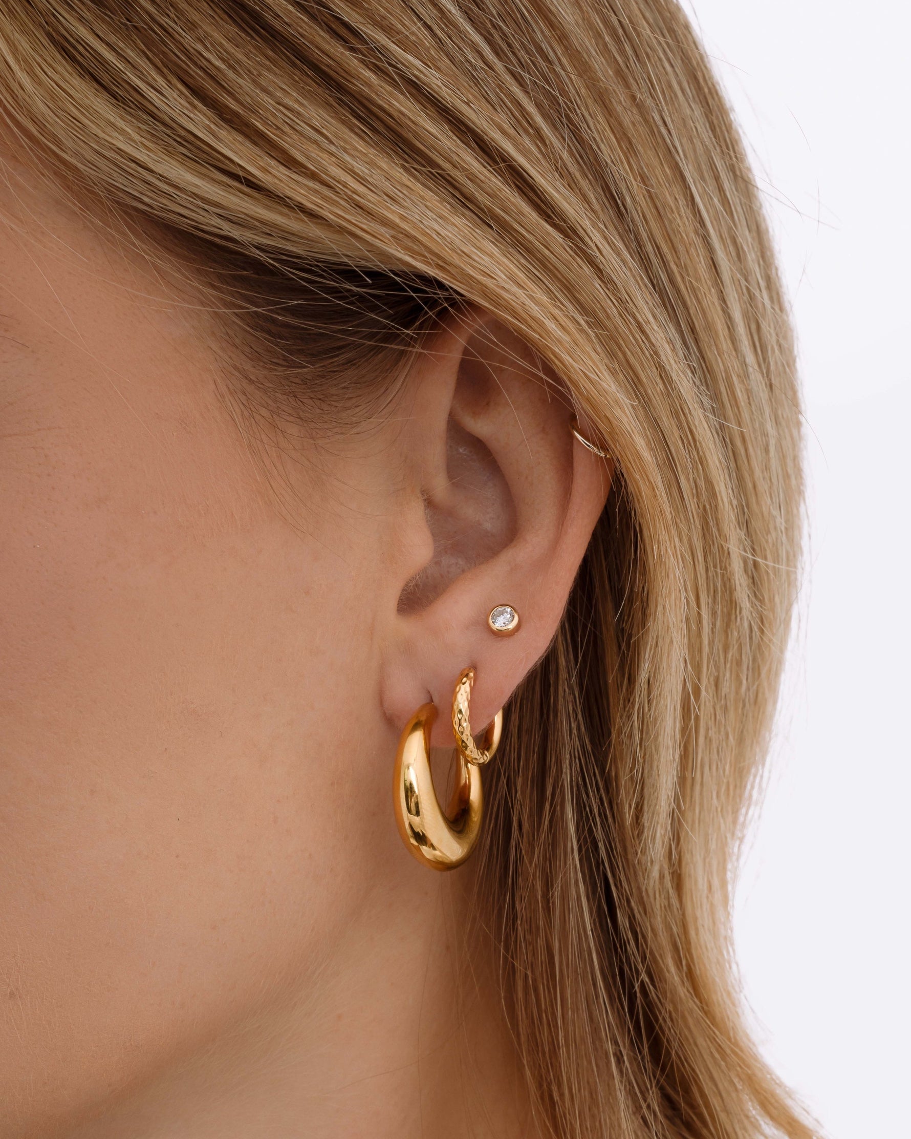 Gold stainless steel SS Gradient Hoops earrings by Sami Jewels featuring chunky crescent design and waterproof finish.