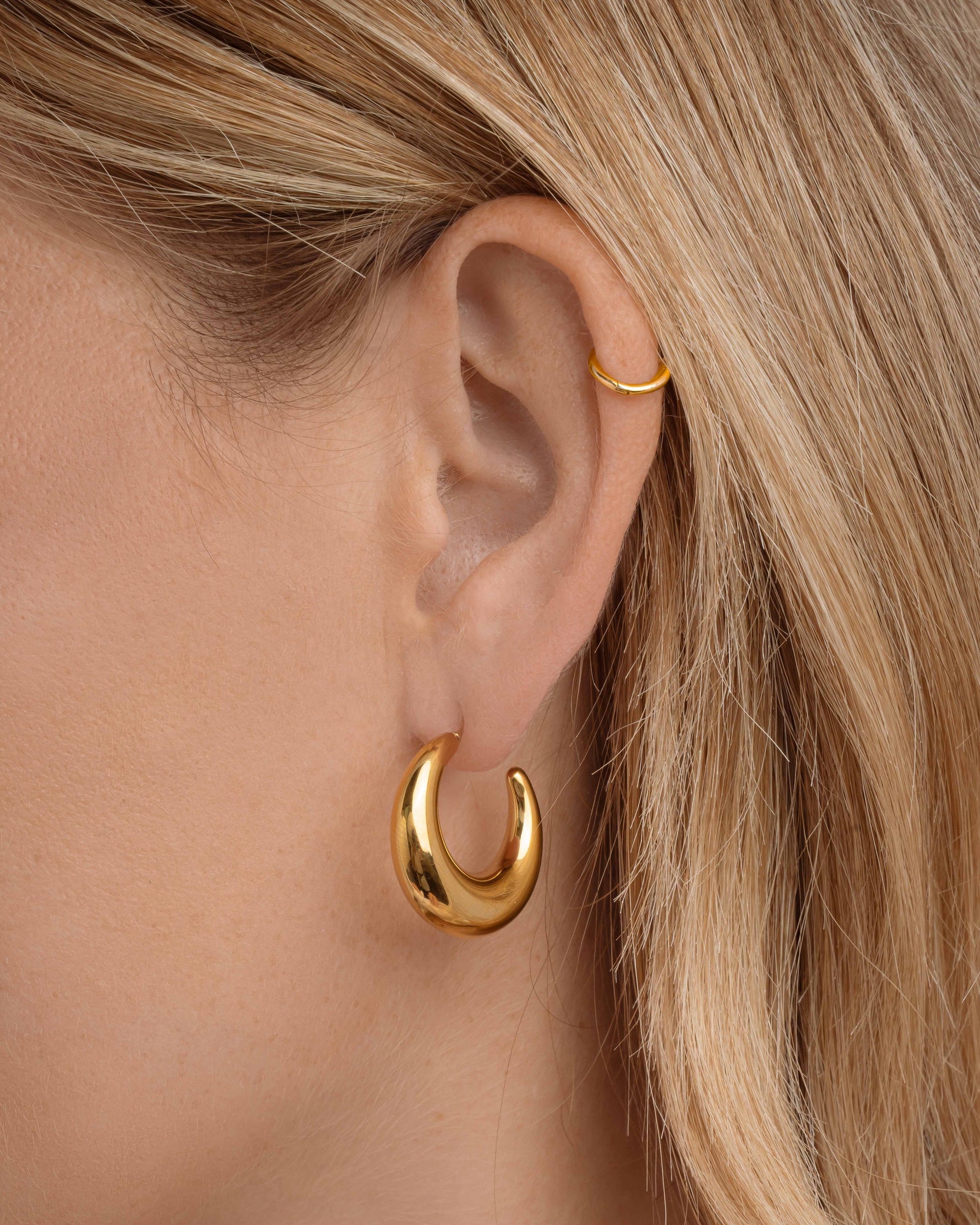 Gold stainless steel SS Gradient Hoops earrings with chunky crescent design, showcasing stylish jewelry by Sami Jewels