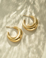 Gold stainless steel SS Gradient Hoops earrings with chunky crescent design by Sami Jewels, waterproof and stylish jewelry.