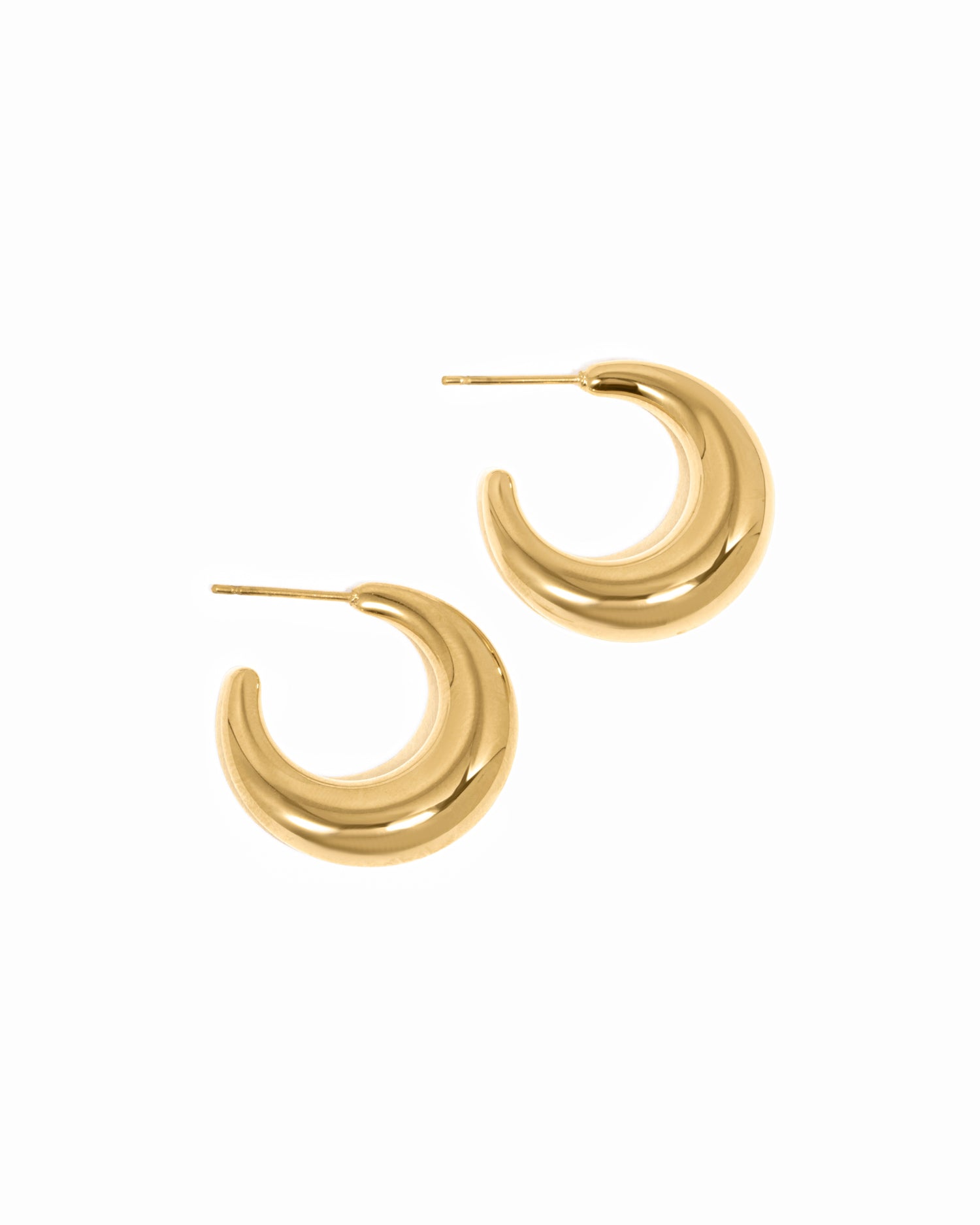 Gold stainless steel SS Gradient Hoops earrings with chunky crescent design by Sami Jewels. Waterproof jewelry for stylish wear.