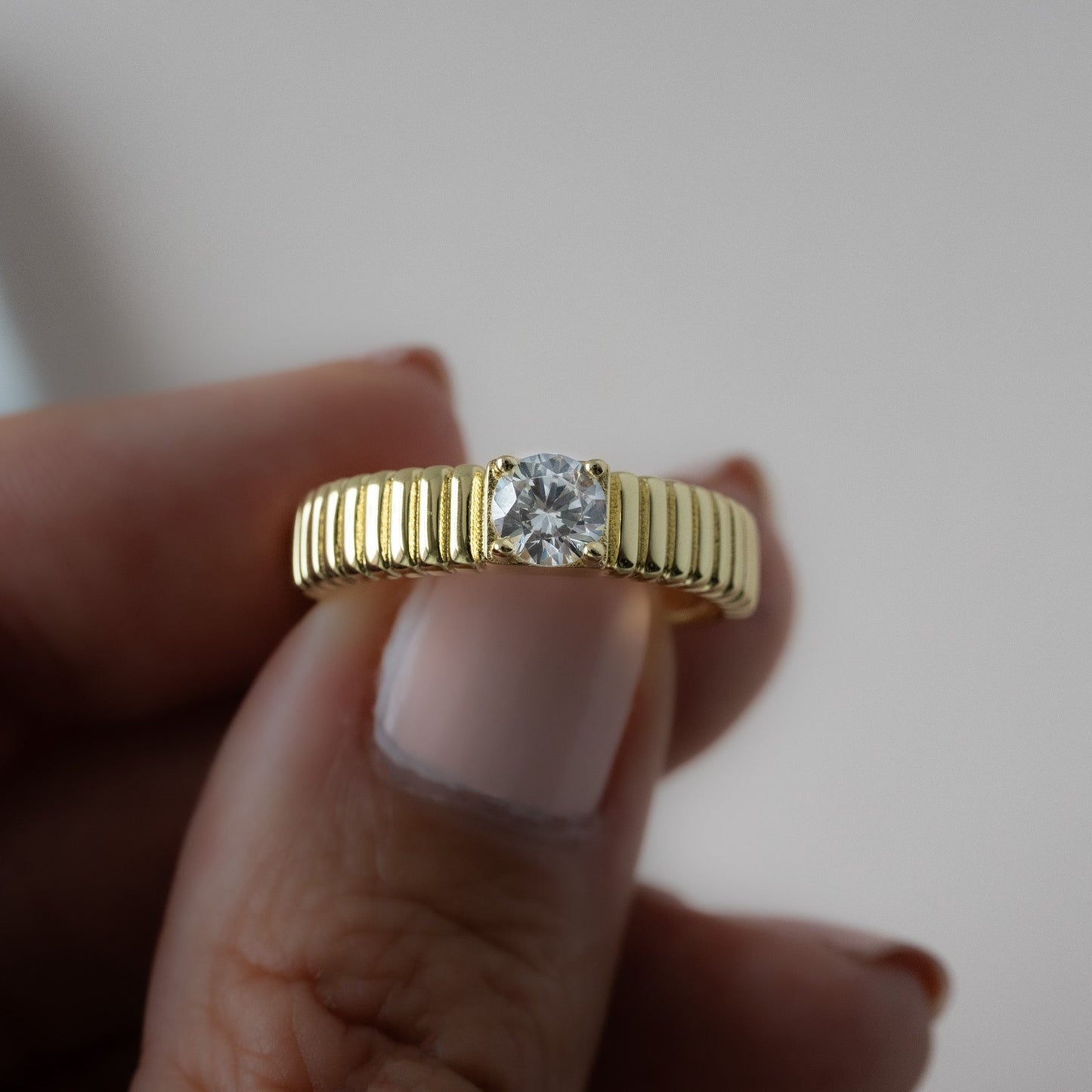 Fluted Solitaire CZ Ring