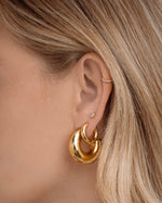 Gold stainless steel SS Tube Hoops earrings by Sami Jewels, chunky open hoop design, waterproof and stylish accessory.