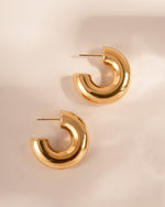 Gold stainless steel SS Tube Hoop Earrings by Sami Jewels, chunky open design with waterproof finish.