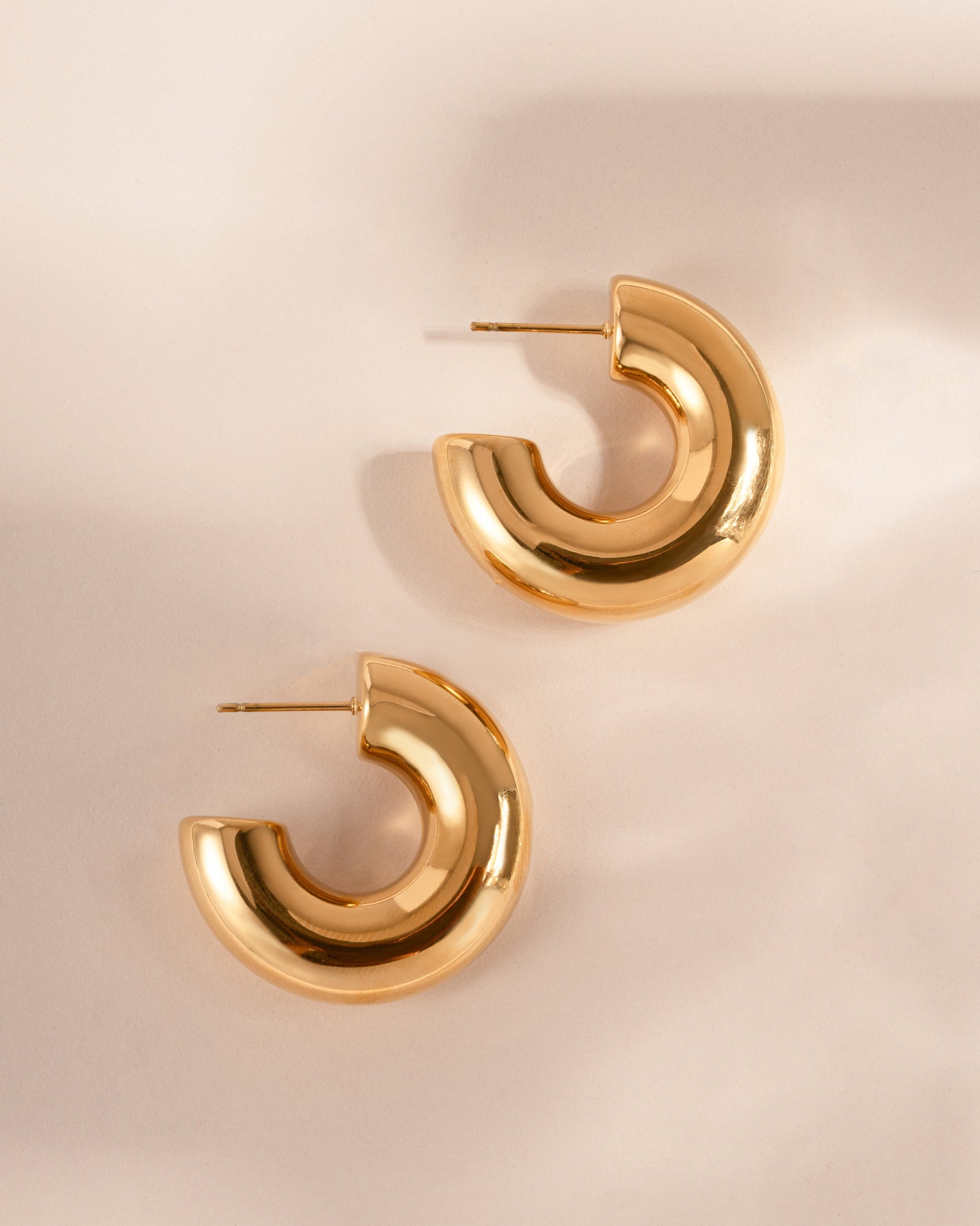 Gold stainless steel SS Tube Hoop Earrings by Sami Jewels, chunky open design with waterproof finish.