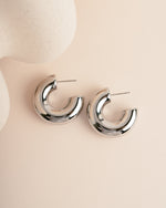 Sami Jewels SS Tube Hoops earrings in chunky open silver stainless steel, waterproof and stylish jewelry accessory.