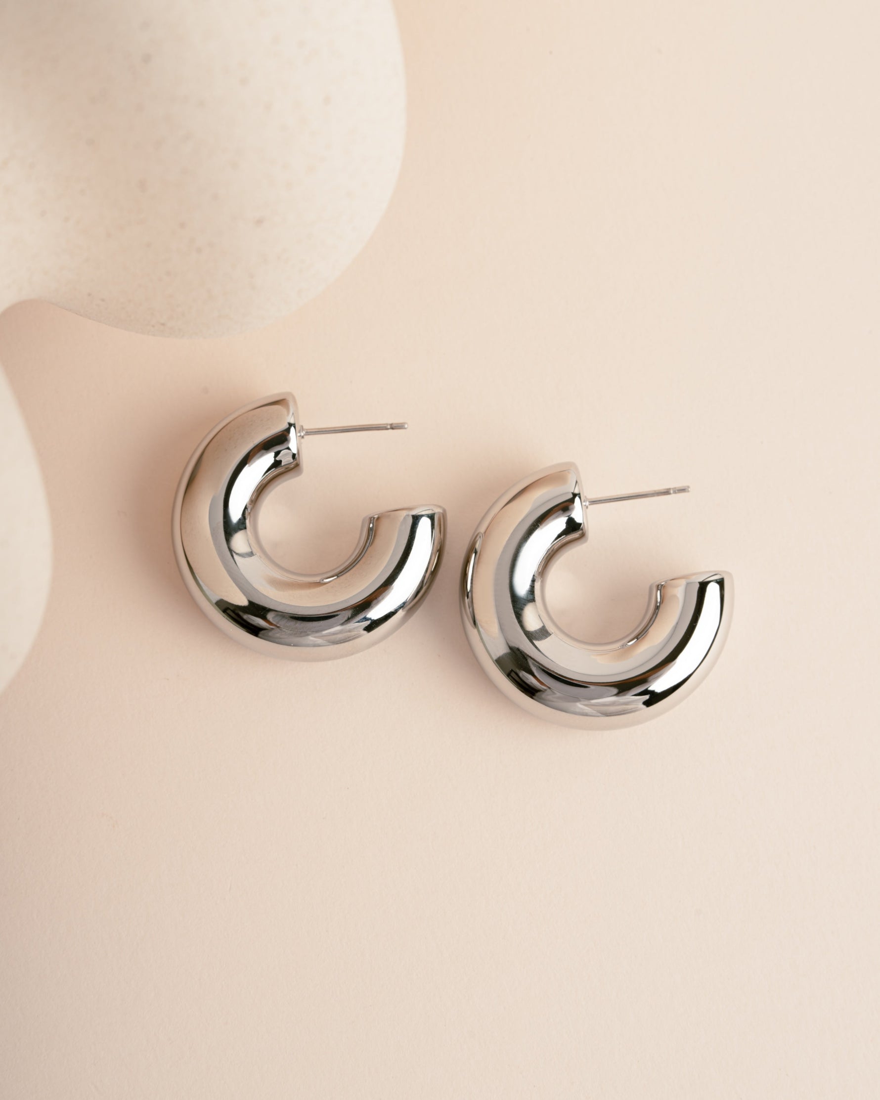 Sami Jewels SS Tube Hoops earrings in chunky open silver stainless steel, waterproof and stylish jewelry accessory.