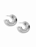 Silver stainless steel SS Tube Hoops earrings with chunky open design, waterproof and stylish jewelry by Sami Jewels.