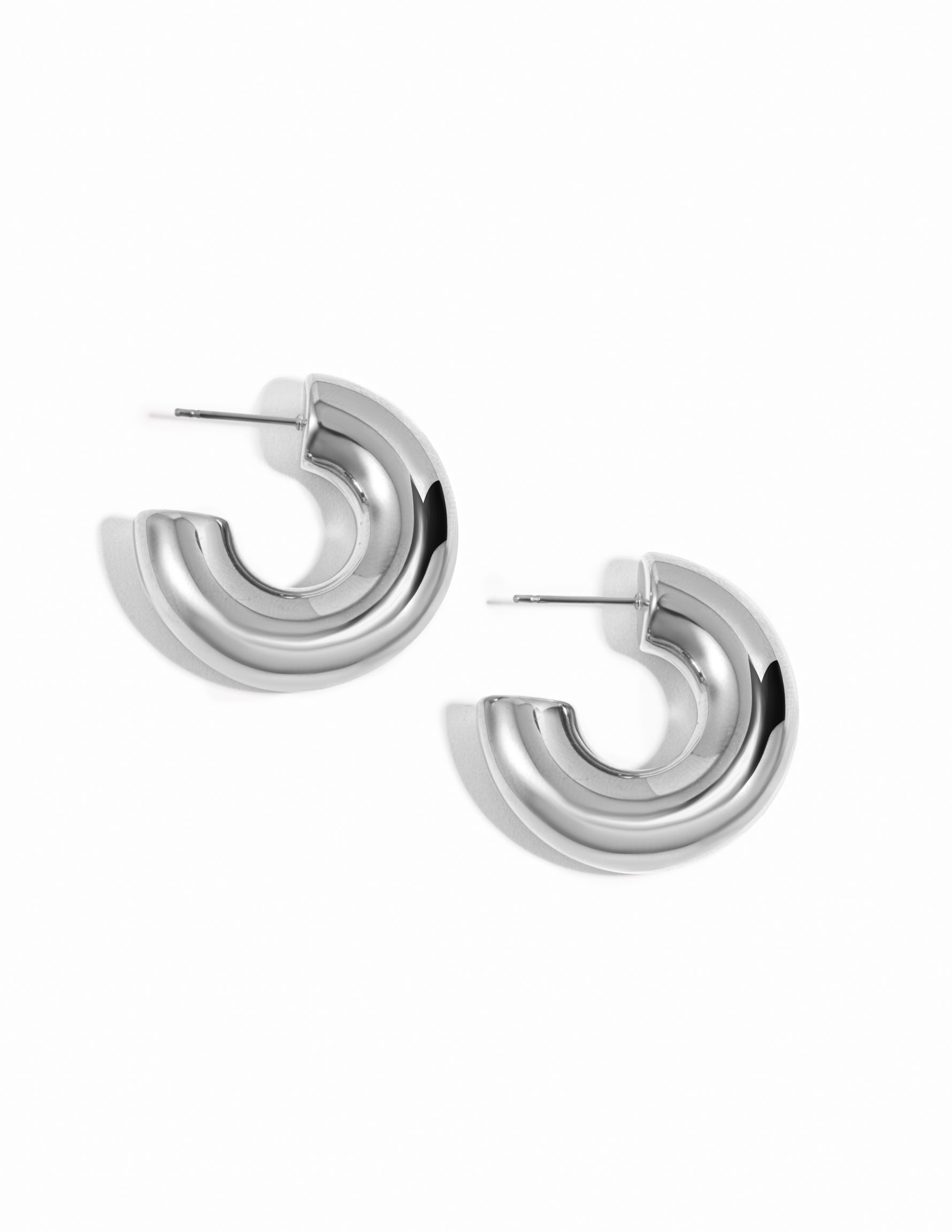 Silver stainless steel SS Tube Hoops earrings with chunky open design, waterproof and stylish jewelry by Sami Jewels.