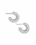 Sterling silver chunky pavé hoop earrings by Sami Jewels displayed against a white background.