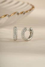 Sterling silver Chunky Pavé Huggie earrings with sparkling pave detailing, designed by Sami Jewels.