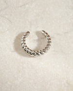 Sterling silver croissant ear cuff earring by Samijewels-527, showcasing a unique, textured design in profile view.