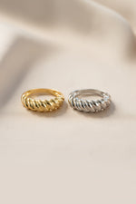 Gold and sterling silver Croissant Ring by Sami Jewels featuring a detailed croissant-shaped design in a stylish ring setting.