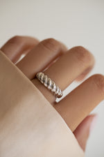 Sterling silver Croissant Ring by Sami Jewels featuring a detailed croissant-shaped design, stylish and elegant jewelry accessory.