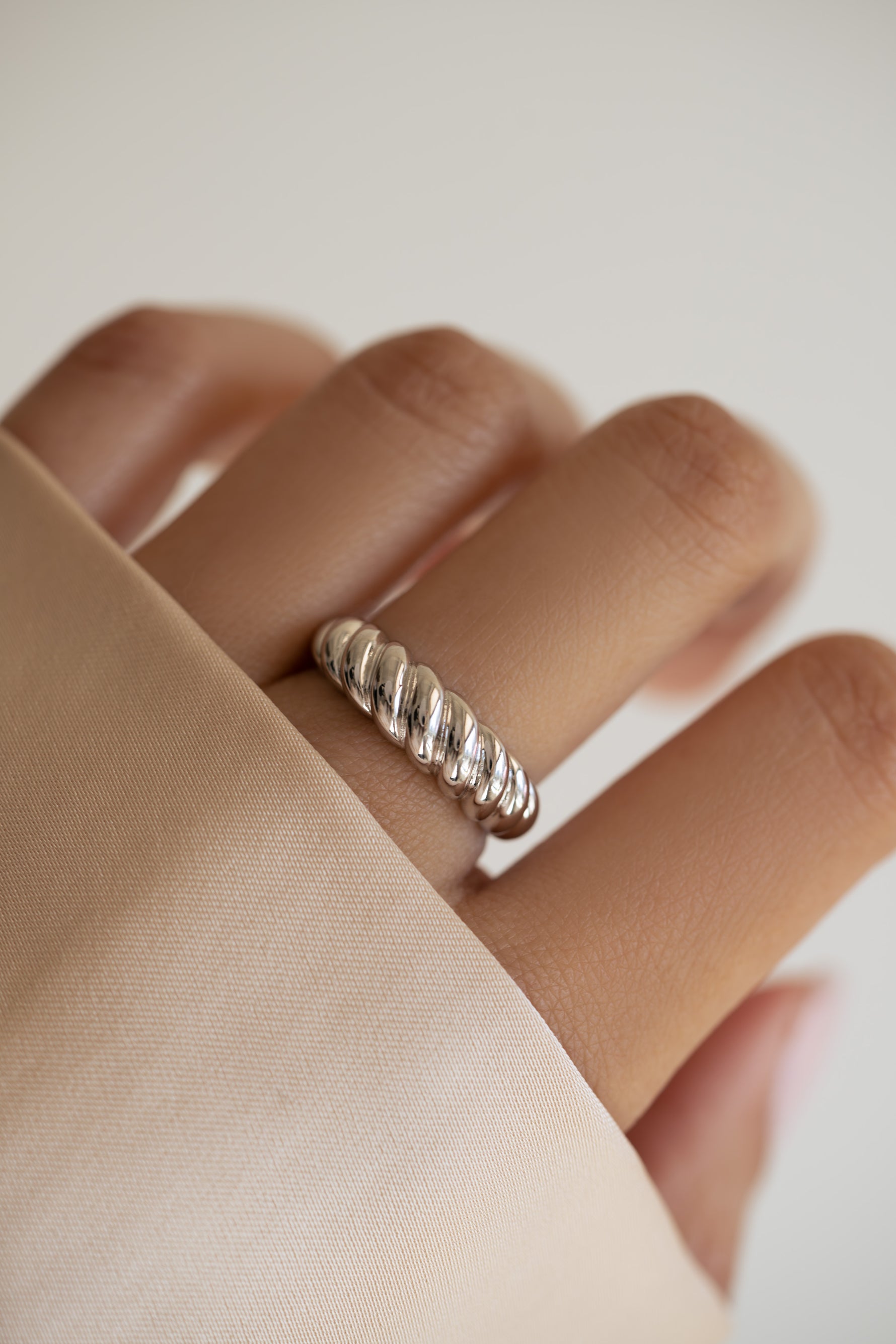 Sterling silver Croissant Ring by Sami Jewels featuring a detailed croissant-shaped design, stylish and elegant jewelry accessory.