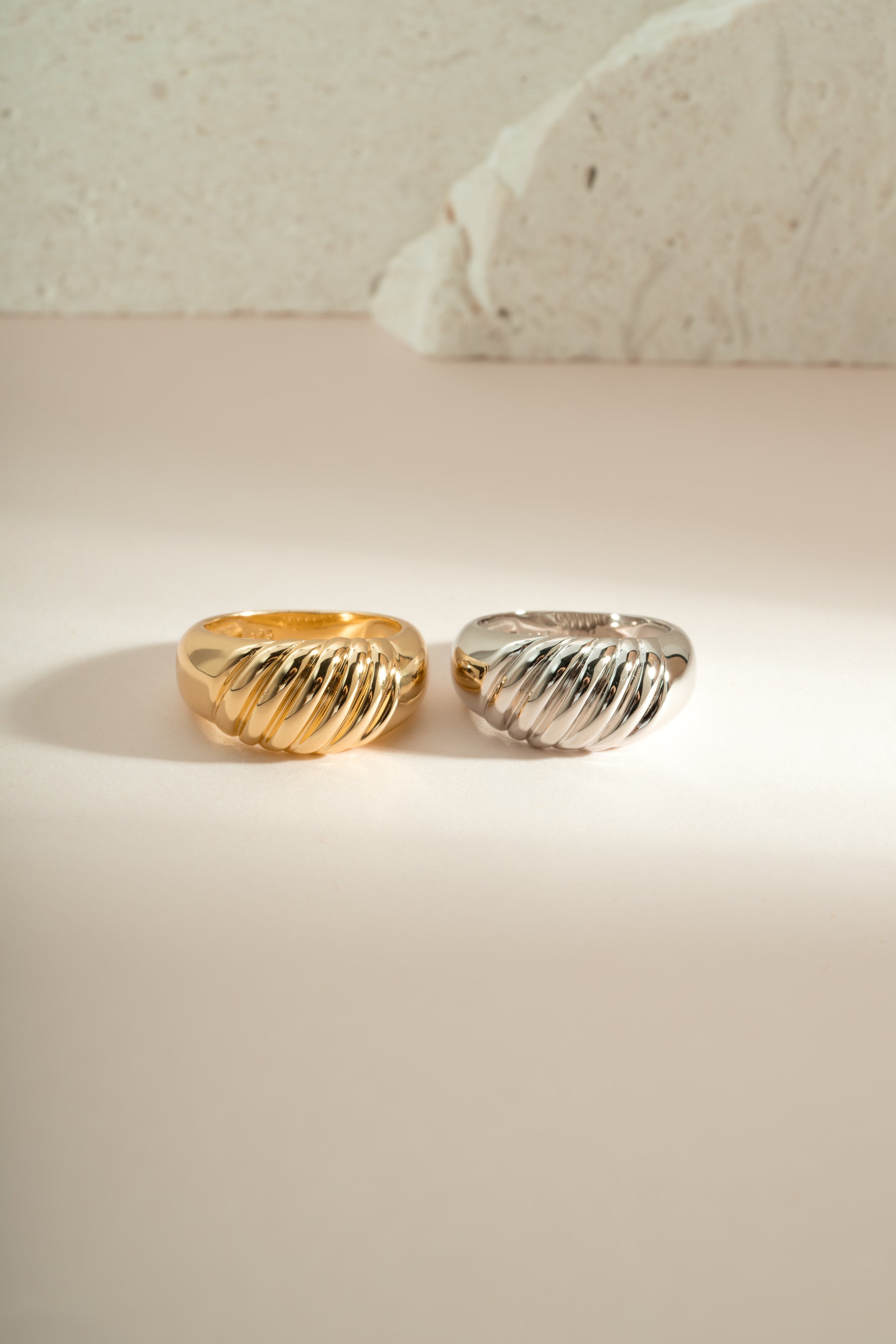 Gold and sterling silver large croissant ring by Sami Jewels, featuring a statement design with detailed croissant shape.