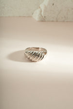 Sterling silver large croissant statement ring by Sami Jewels, detailed design with a textured croissant shape for bold jewelry style