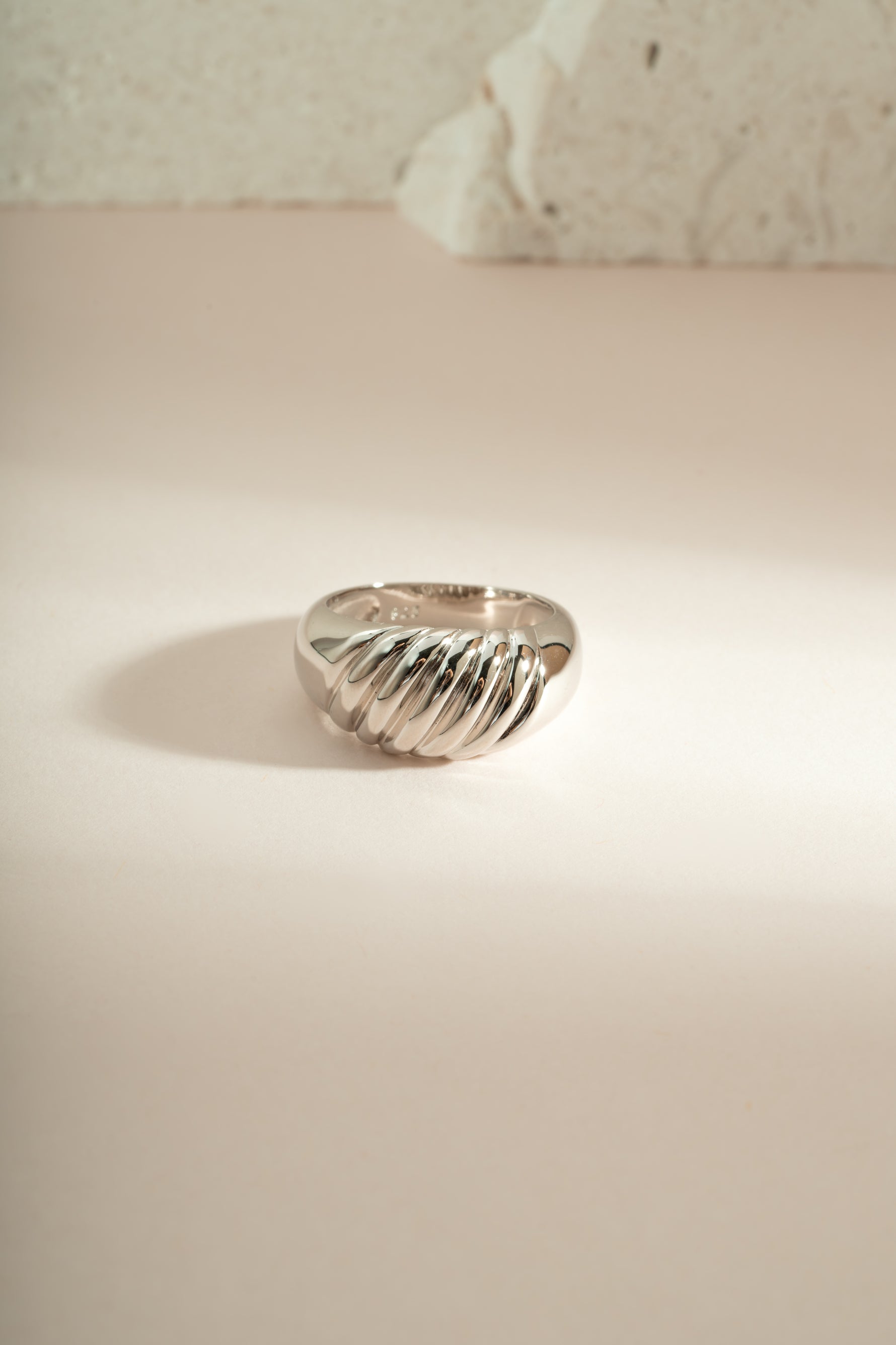 Sterling silver large croissant statement ring by Sami Jewels, detailed design with a textured croissant shape for bold jewelry style