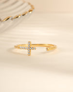Gold Cross Open Cuff Ring by Sami Jewels featuring an open design and a prominent cross detail on the front.