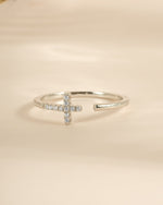 Sterling silver Cross Open Cuff Ring from Sami Jewels, featuring a modern, minimalist design with a cross motif.