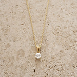 Gold cushion diamond pendant necklace by Sami Jewels, front view showcasing the elegant diamond centerpiece.