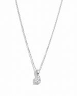 Sterling silver cushion diamond necklace by Sami Jewels with a sparkling central diamond pendant on a white background.